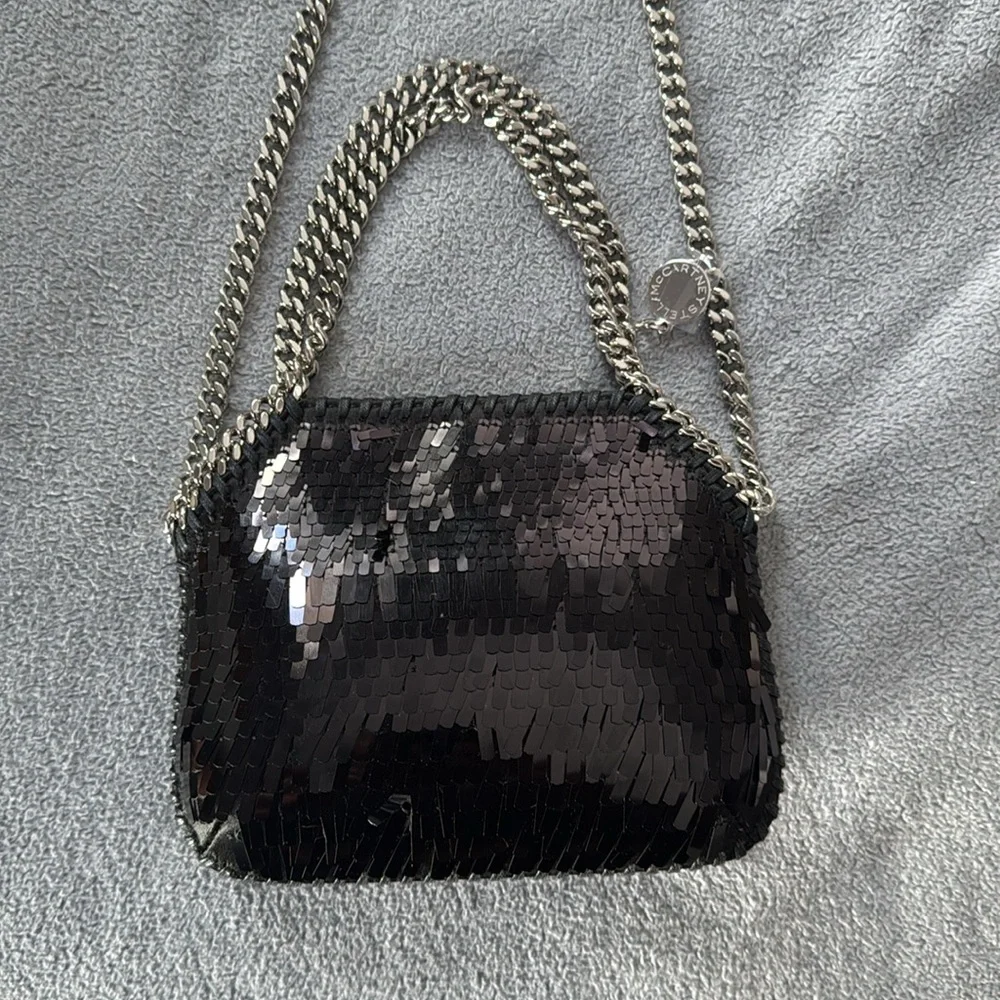 Stella McCartney Mini Falabella Sequin Shoulder Bag Black w/silver hardware NWT - Picture 8 of 14